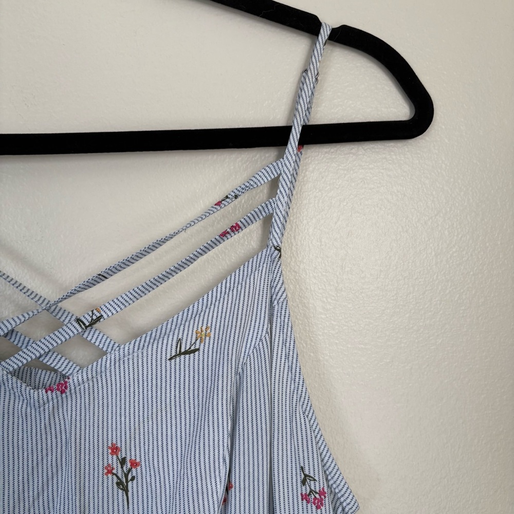 SO Blue Striped Floral Midi Dress Size Large - Picture 4 of 11